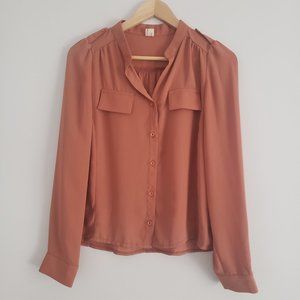 Tan Women's Button Up Blouse. Small Size Loose Fit